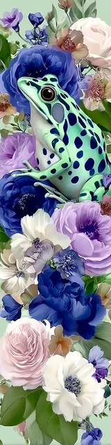 Free printable frog bookmark featuring light green frog sitting on flowers